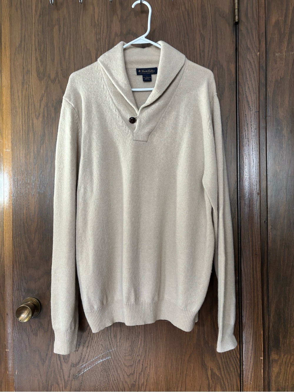 Brooks Brothers Shawl-Collar Pullover Wool Sweater in a Beige/Oatmeal Color